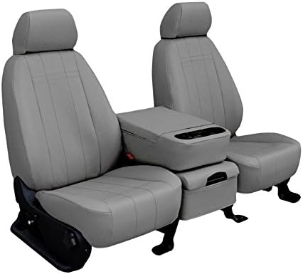 Front Seats: ShearComfort Custom Imitation Leather Seat Covers for Toyota Tundra (2014-2019) in Light Gray for 40/20/40 w/Folddown Center Console and 3 Adjustable Headrests