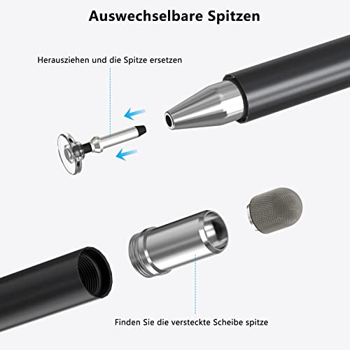 Tablet Pen for All Tablets, 2 in 1 Stylus Pen, SENKUTA Touchscreen Pen for All Tablets/Mobile Phones, Apple iPad, iPhone, Samsung, Surface, Lenovo, Chromebook, Huawei Android iOS. Black