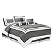 Chezmoi Collection Caprice 7-Piece Hotel Style Comforter Set - Gray/White Square Pattern Modern Color Block Bedding with Decorative Pillows - Luxurious Lightweight All Season Bed Set, California King