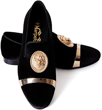 Harpelunde Gold Plate Loafers Shoes Party Dress Shoes Velvet Slippers with Animal Buckle