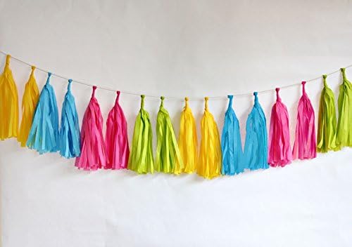 Jesipi Colorful Paper Party Tassels Blue Green Yellow Cerise Tissue Paper Tassels Banners Garlands Wedding Party Decorations (Pack of 8)