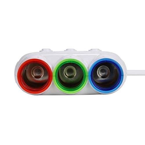 Fiaya 3 Way LED Car Cigarette Lighter Auto Splitter Adapter with Dual USB Splitter Charger (White) - Thumbnail 3