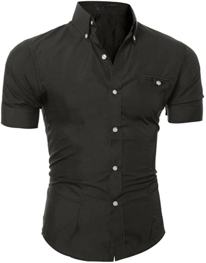 Men's Slim Fit Shirt Short Sleeve Business Formal Casual Shirt Tops