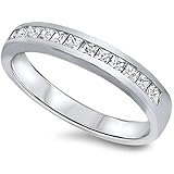 Princess Cut Channel Cz Set Wedding Band .925 Sterling Silver Ring Sizes 3-12