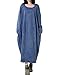 Mordenmiss Women's Long Sleeve Baggy Solid Denim Dress Blue,One Size