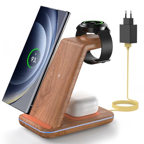 JoyGeek 3 in 1 Induktive Ladestation für Samsung, Wireless Charger für Samsung S26/S25/S24/S23/ZFlip/Fold, Induktionsladegerät für Galaxy Watch Ultra/
