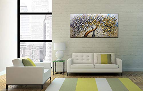 V-inspire Art, 24x48 Inch Oil Paintings Lucky Tree Abstract Hand-Painted Art Lnner Wooden Frame Canvas Painting Flower Wall Art Living Room Bedroom Office Hanging Decorations White Wall Decoration - Thumbnail 4