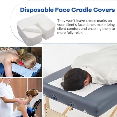 Odluzy Disposable Face Cradle Covers, Cotton Soft Non-Sticking Massage Face/Headrest Covers for Massage Tables/Chairs Beauty Spa Salon Bed, 14.6 x 10.6 inch (White, 100pcs)