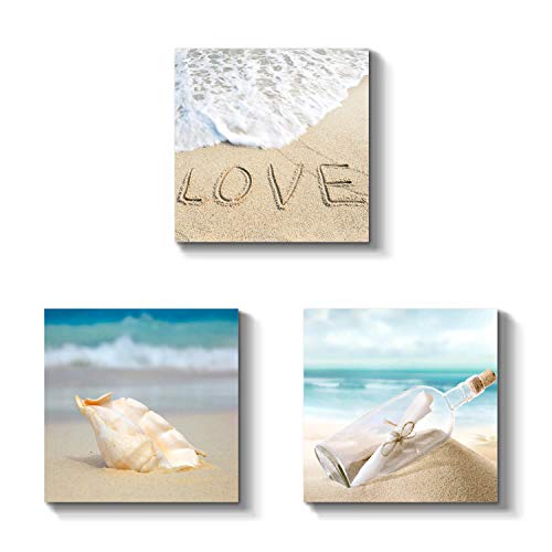 Beach-Picture-Art-Canvas-Artwork-Sand-Seashell-Painting-Seascape-Giclee-Print-for-Living-Room-12-x-12-x-3-Panels Beach Picture Art Canvas Artwork: Sand Seashell Painting Seascape Giclee Print for Living Room (12'' x 12'' x 3 Panels)