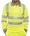 Forever Mens Long Full Sleeve Polo Collar T-Shirt Hi Viz Reflective Workwear Top