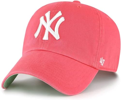 47 Baseballkappe mit New York Yankees Primary Logo Ballpark Clean Up Dad – mehrere Farben, New York Yankees Berry Pink Green, Einheitsgre