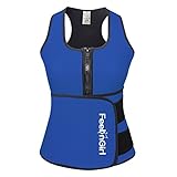 FeelinGirl Plus Size Sauna Sweat Neoprene Waist Trainer Vest With Adjustable Waist Trimmer Belt 5XL Blue