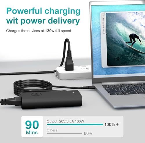 130W Dell USB C Laptop Charger, CE Listed 130W USB C Charger for Dell XPS 15 16 17, Precision, Latitude, Inspiron, Vostro, P/N: T4V18 0K00F5 K00F5 M0H25 M0H25 7MP1P 450-AHOM DA130PM170 HA130PM170