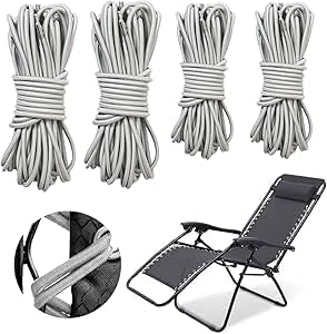 Bettli 4 Pcs Universal Replacement Elastic Cord for Zero Gravity Chair Replacement Cords Repair Tool Kit for Outdoor Recliners Sun Loungers Garden Chairs Anti Gravity Chair Bungee Chairs(Gray)