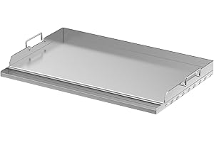 Skyflame 25"x16" Stainless Steel Griddle Plate for BBQ, Hibachi, Flat Top Grill with Even Heating, Grease Groove, Foldable Handles, Ideal for Charcoal/Gas Grills, Camping, Tailgating, Outdoor Cooking