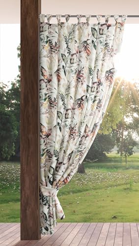 Eurofirany GARDEN Outdoor Curtain with Tab Top - 1 pc. Velcro Fastener, Sun Protection, Privacy Screen, Windproof, Waterproof Curtain for Patio, Gazebo, Pergola, Porch, W61 x L102, Grey Print
