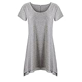 TDTE Women's Short Sleeve O-Neck Flare Chiffon Hem Loose T-Shirt Tunic Top Blouse