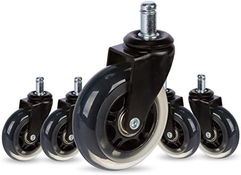 Office Chair Caster Wheels Replacement - Rollerblade Style Non Scratching,Quiet and smooth.Safe for all Floors (Carpet,Tile,Hardwood).Heavy-Duty with Universal Size Fit.(Set of 5) By Wheelie Casters