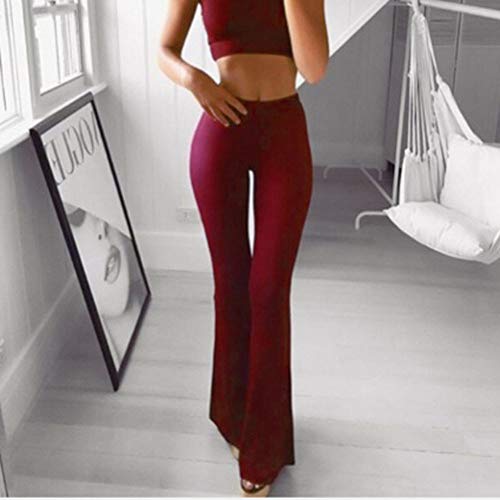 ▶HebeTop◄ Women Bell Bottoms Leggings High Waist Spandex Boho Yaga Flare Pants Long Wide Leg Boot Cut Pant Wine - Thumbnail 4