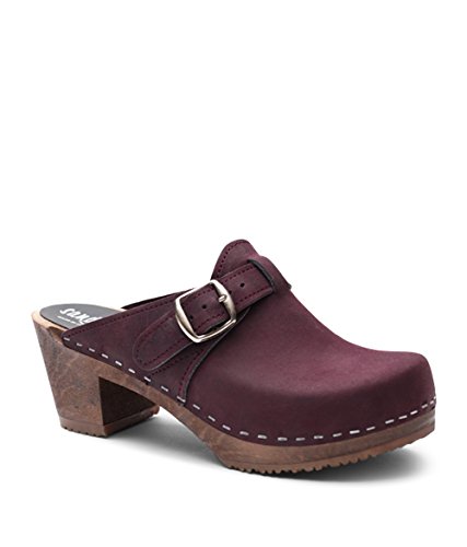 Sandgrens Swedish High Heel Wooden Clog Mules for Women | Nashville Plum, EU 39