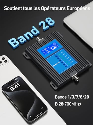 ORBOCOM Mobile Network Amplifier 5G 4G 3G LTE GSM Mobile Phone Cellular Signal Amplifier for Band 28/20/8/3/1/7 Suitable for Multiple Room Enhanced Data for All Operators