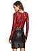 MAKEMECHIC Women's Long Sleeve Sexy Sheer Blouse Mesh Lace Crop Top Burgundy L