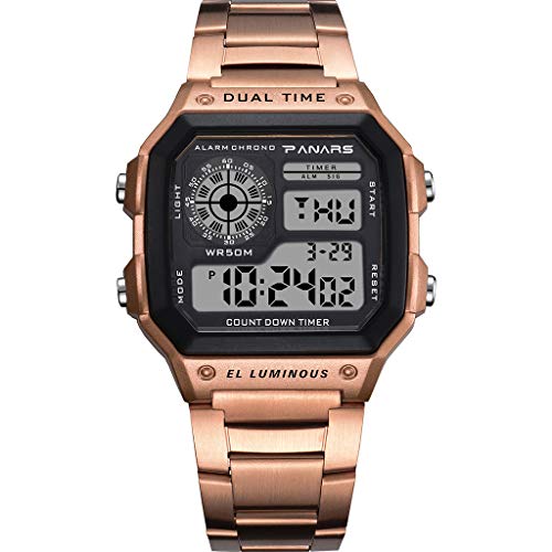 Electronic Watch Men's Waterproof Multi Function Sports Watch Square Fashion Electronic Watch (rose gold) - Thumbnail 3