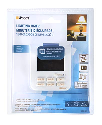Southwire Woods 7-Day Indoor Digital Timer - Dual Outlets - Energy-Saving Digital Timer - LED Compatible - Easy-to-Use Electrical Devices Timer - White