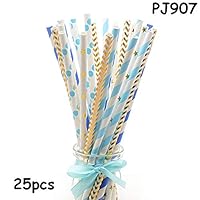 Musitelying Eco-friendly 25Pcs Disposable Multicolor Paper Drinking Straw Party Pipe Tube Jucie Cup Decor PJ907