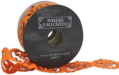 Maker's Halloween Ribbon 1.5'' x 12' Orange &amp; Black Pumpkin Border