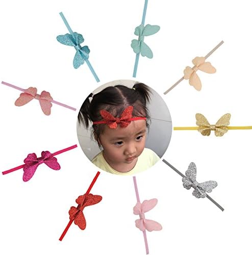JNMOVASA Mini Glitter Butterfly Skinny Elastic Headband Newborn Baby Accessory Hair Bows for Little Girls