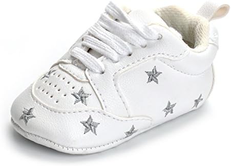 Enteer Baby Boys Girls Premium Soft Sole Leather Star Crib Sneaker Shoes Grey US 4