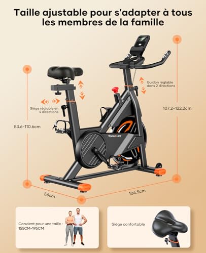 TOPUTURE Velo D Apartment Magnetic, Bicycle Apartment Connected APP, Adjustable Resistance, Indoor Bike with Silent, Exercise Bikes with Heart Rate Capacity 160kg