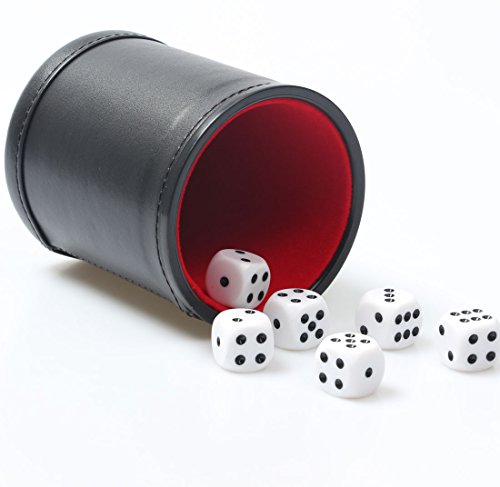 RERIVER Felt Lined PU Leather Dice Cup Set with 6 Dot Dices (Black, Pack of 1)