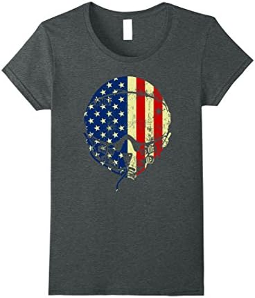 Womens Aviation Pilot T-Shirt Fighter Pilot Helmet USA Flag Small Dark Heather
