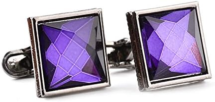 RevoLity Geometric Shape Solid Men’s Diamond Crystal Cuff Links Wedding Meeting Party Christmas Gift Suit Shirt Cufflinks (Purple Square)