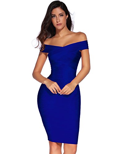 Meilun Women's Rayon Strap V-Neck Bandage Bodycon Party Dress (L, Blue-2)