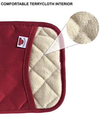 Big Red House Pot Holders, with The Heat Resistance of Silicone and Flexibility of Cotton, Recycled Cotton Infill, Terrycloth Lining, Set of 2 Red