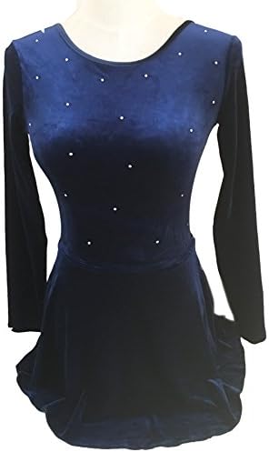 Demi Skate Long Sleeve Velvet Figure Skating Dress with Rhinestone SD001 (AME, Navy)