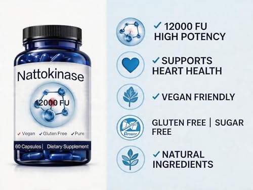 Nattokinase Supplement, 400 mg - 12000 FU, Helps Support Cardiovascular Health 60 Count