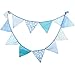 INFEI 3.2M/10.5Ft Vintage Floral Fabric Flags Bunting Banner Garlands for Wedding, Birthday Party, Outdoor & Home Decoration (Blue)