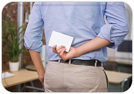 Beshowere Doormat Man holding blank business card behind his bac_