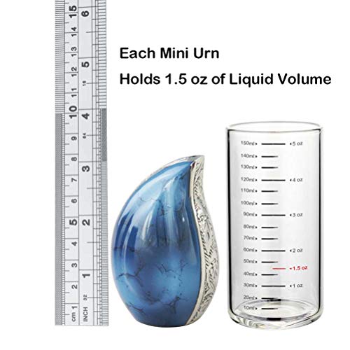 Keepsake Urn Funeral Cremation Urns Memorials - Small Urn for Human Ashes - Fits a Small Amount of Cremated Remains - Display Burial Urn at Home or Office (Blue Tears Gemstone Texture, Brass Baby Urn