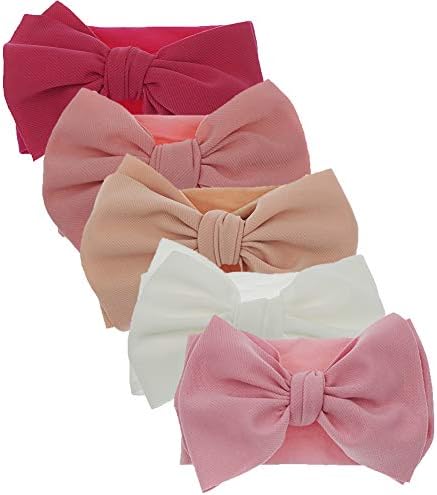 KIDOCHEESE Baby Girl Nylon Hairband with Bows, Count (Pack of