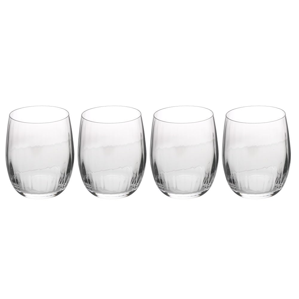 MIKASA Treviso Stemless Wine Glasses, Set of 4 Ridged Crystal Glasses, 350ml Glass Set for Red Wine, White White or Water, Elegant Glassware for Weddings, Parties, Celebrations, Drinkware Gift Set