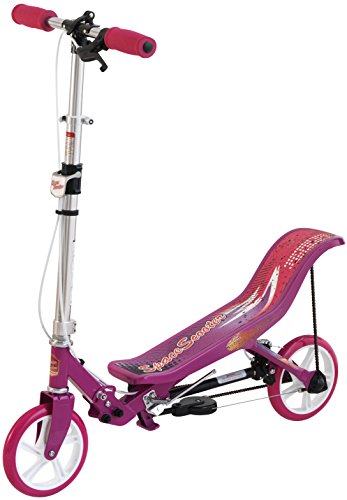 SpaceScooter Ride On Pink | Push Board Pump Action Kids Scooter with Handbrake, Air Suspension & Compact Fold