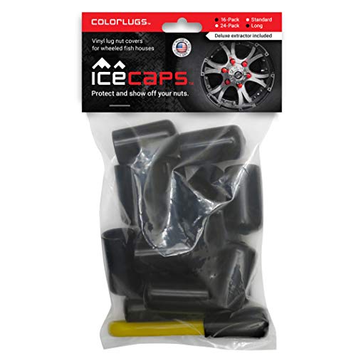 ColorLugs IceCaps Vinyl Lug Nut Covers for Wheeled Fish Houses and Mobile Ice Huts with Deluxe Extractor | Fit 19 mm Wide x 1½ Inch Deep | Made in The USA (Black, 19 mm x 1½ inch, 16 Pack)