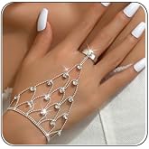 FUTIMELY Rhinestone Ring Bracelet Silver Crystal Hand Chain Finger Ring Bracelet Long Tassel Chain Bracelet Wedding Party Dance Banquet Dress Prom Jewelry for Women