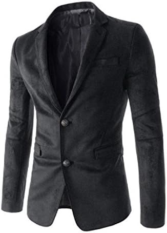 DoufineMen Doufine Men's Single Breasted Pocket Suede Casual Coat Blazer Black L