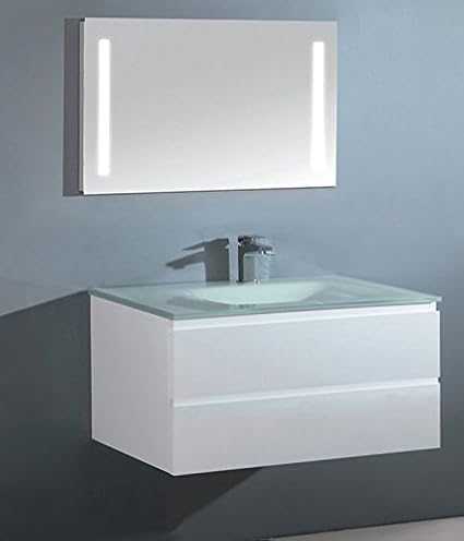 STAI Luxus Badezimmermöbel Badmöbel bestehend aus Unterschrank, Waschtisch aus Glas,und LED-Spiegel mit Beleuchtung (70 cm)